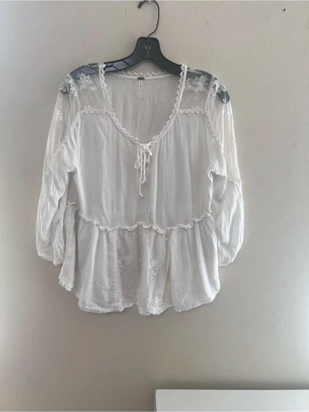 Free People White Embroidered Peasant Top